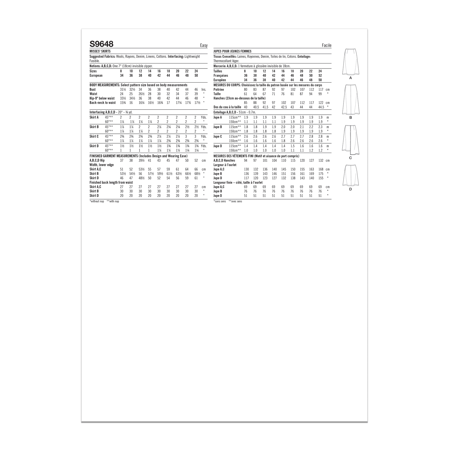 Simplicity Sewing Pattern S9648 Misses' Skirts
