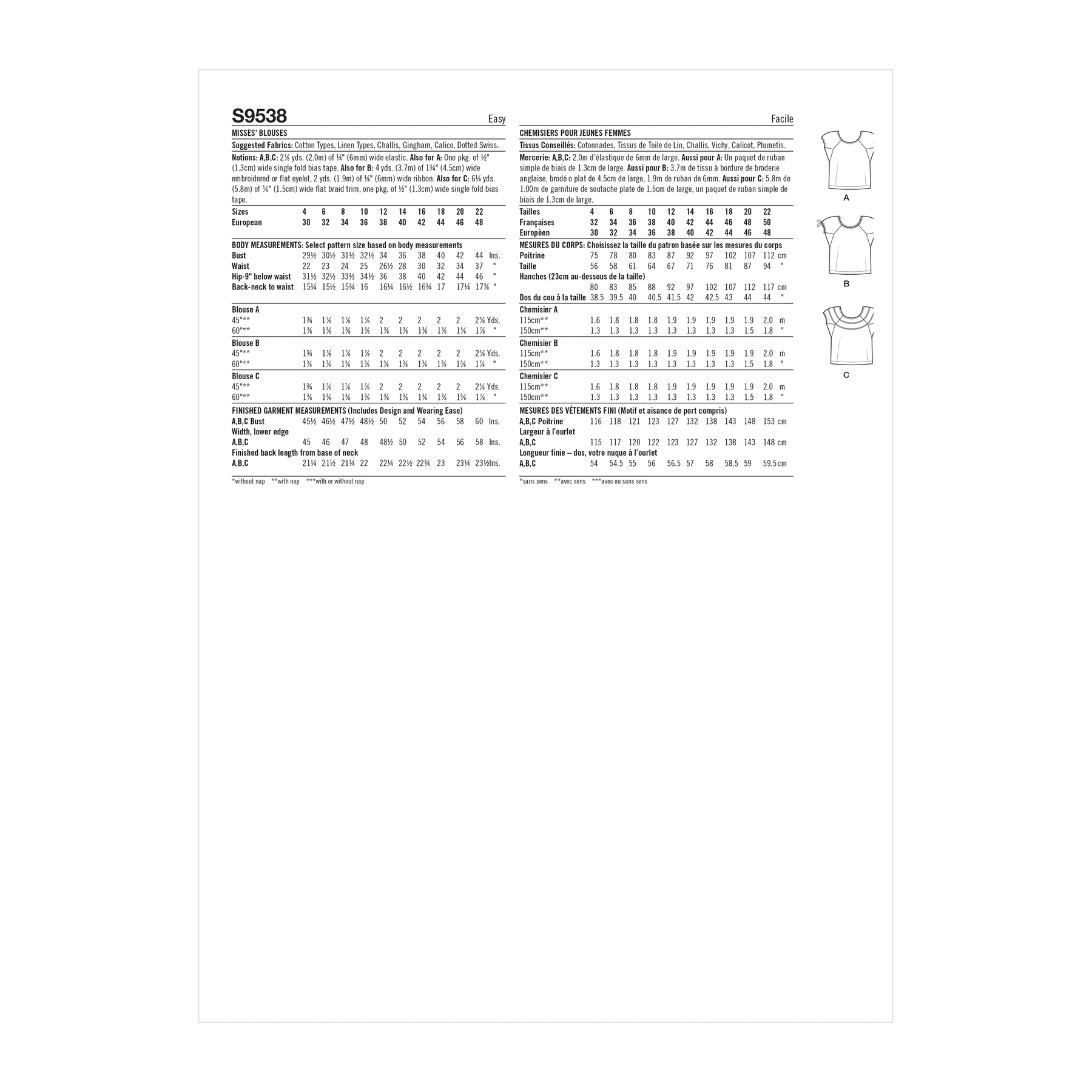 Simplicity Sewing Pattern S9538 Misses' Blouses